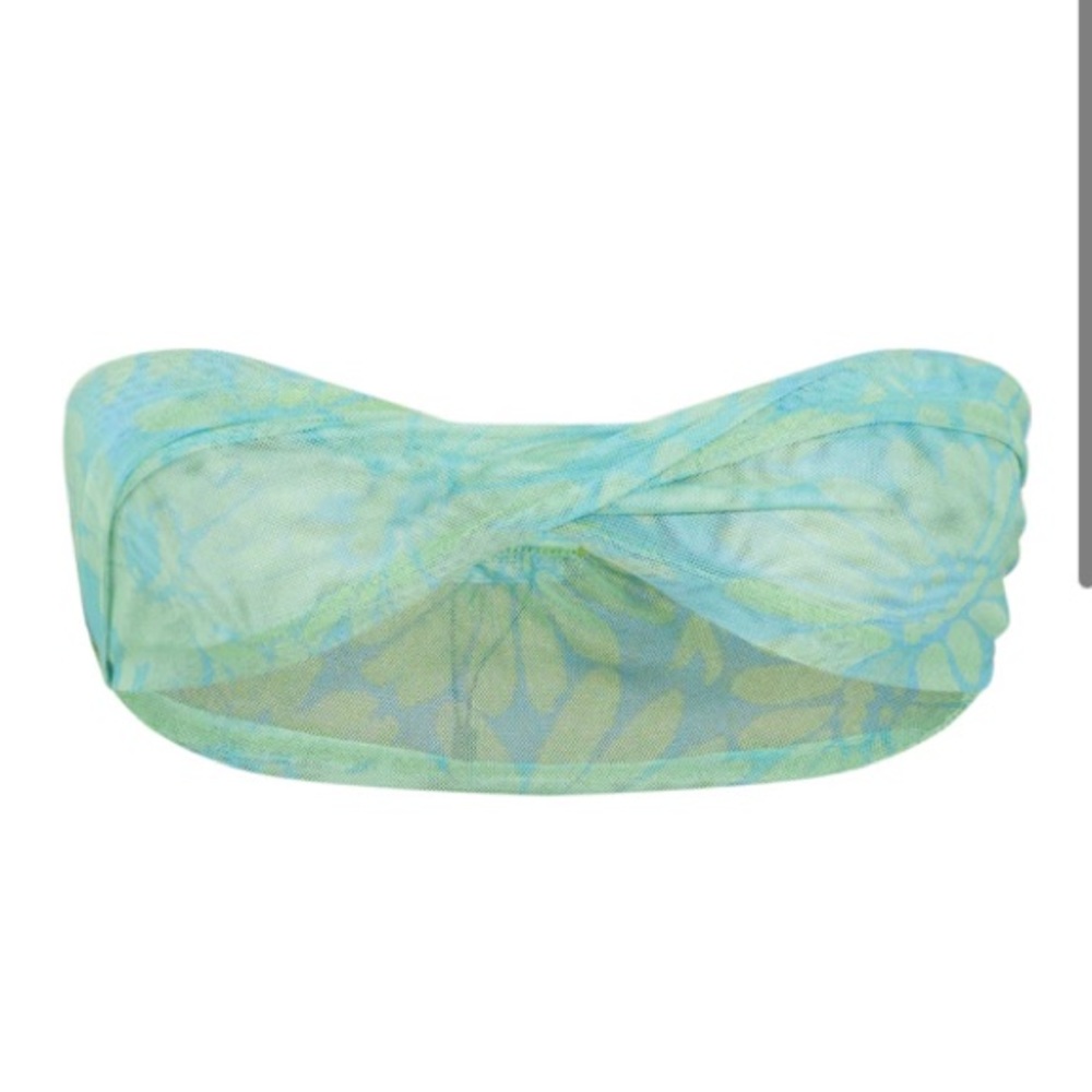 Pretty Little Thing Blue Print Sheer Mesh Twist Front Bandeau